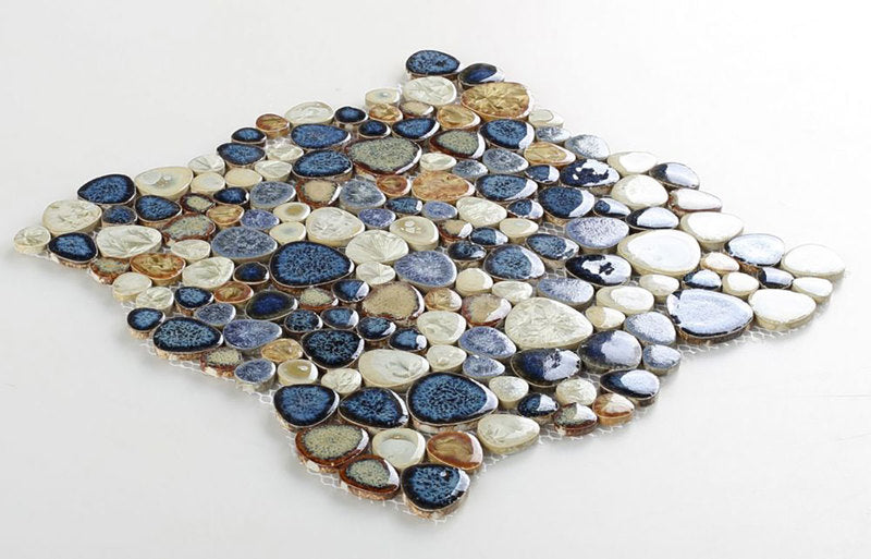 Mosaic Porcelain Tile Mancala Pebble Series - Blue Rust