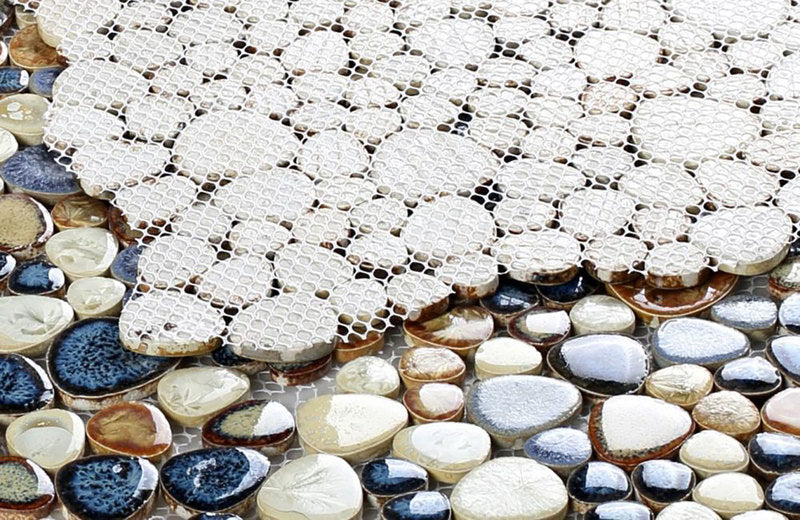 Mosaic Porcelain Tile Mancala Pebble Series - Blue Rust
