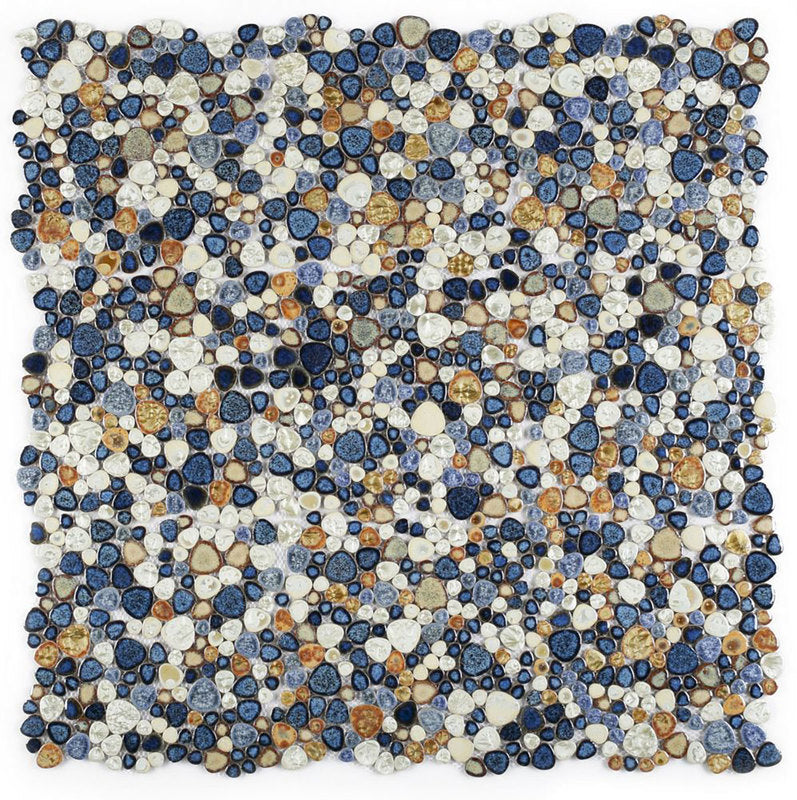 Mosaic Porcelain Tile Mancala Pebble Series - Blue Rust