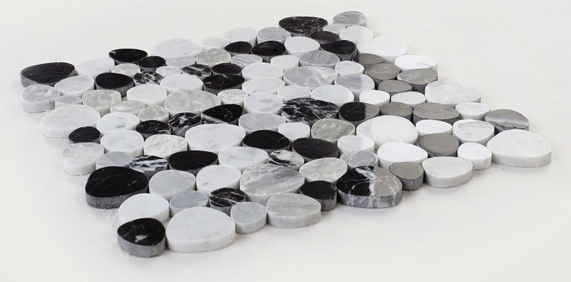 Marble Pebbles Mosaics Heart Shape - Black and White