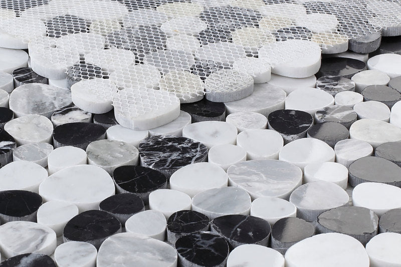 Marble Pebbles Mosaics Heart Shape - Black and White