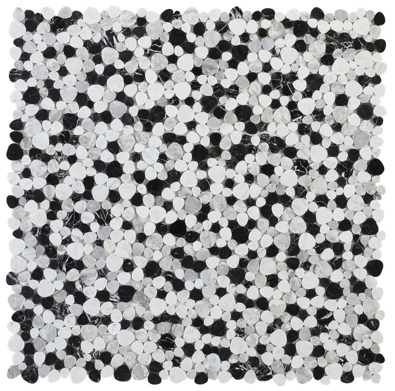 Marble Pebbles Mosaics Heart Shape - Black and White
