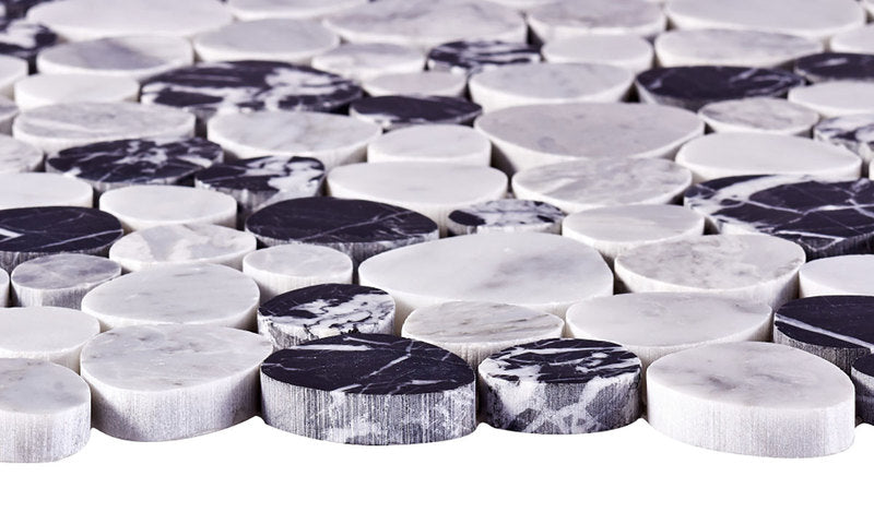 Marble Pebbles Mosaics Heart Shape - Black and White