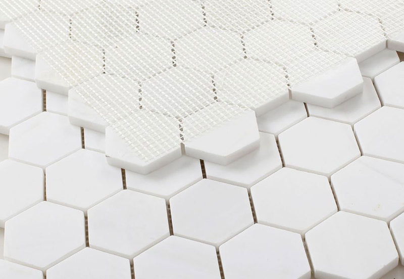 Mosaics Marble Carrara and Bardiglio Hexagon - White