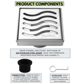 SereneDrains Square Shower Drain Ocean Wave 4 Brushed