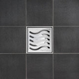 SereneDrains Square Shower Drain Ocean Wave 4 Brushed