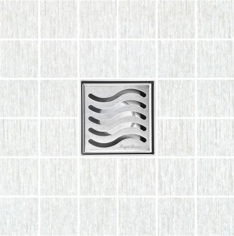 SereneDrains Square Shower Drain Ocean Wave 4 Brushed