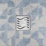 SereneDrains Square Shower Drain Ocean Wave 4 Brushed