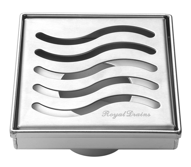 SereneDrains Square Shower Drain Ocean Wave 4 Brushed