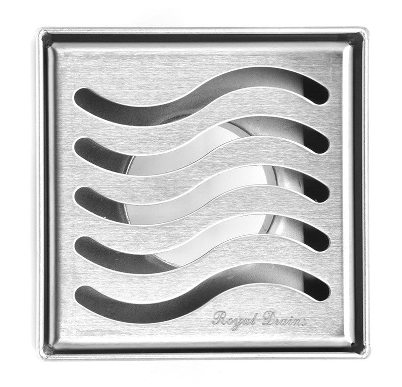 SereneDrains Square Shower Drain Ocean Wave 4 Brushed