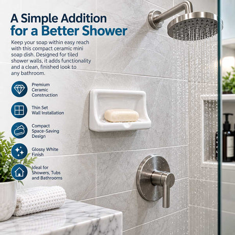 Ceramic Mini Soap Dish White Glossy bathroom installation