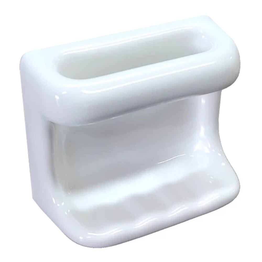 SereneDrains Ceramic Soap Dish with Wash Cloth Bar Holder