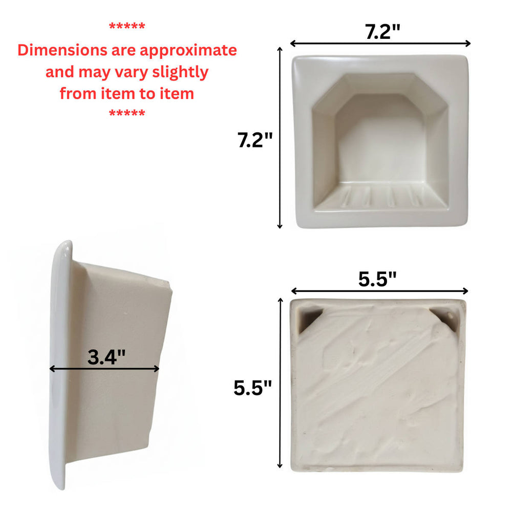 SereneDrains Porcelain Recessed Soap Dish Biscuit Matte 7x7 Sketch