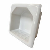 SereneDrains Porcelain Recessed Soap Dish White Glossy 6.5x6.5 Hotel Holder Shower Wall Mount Tray