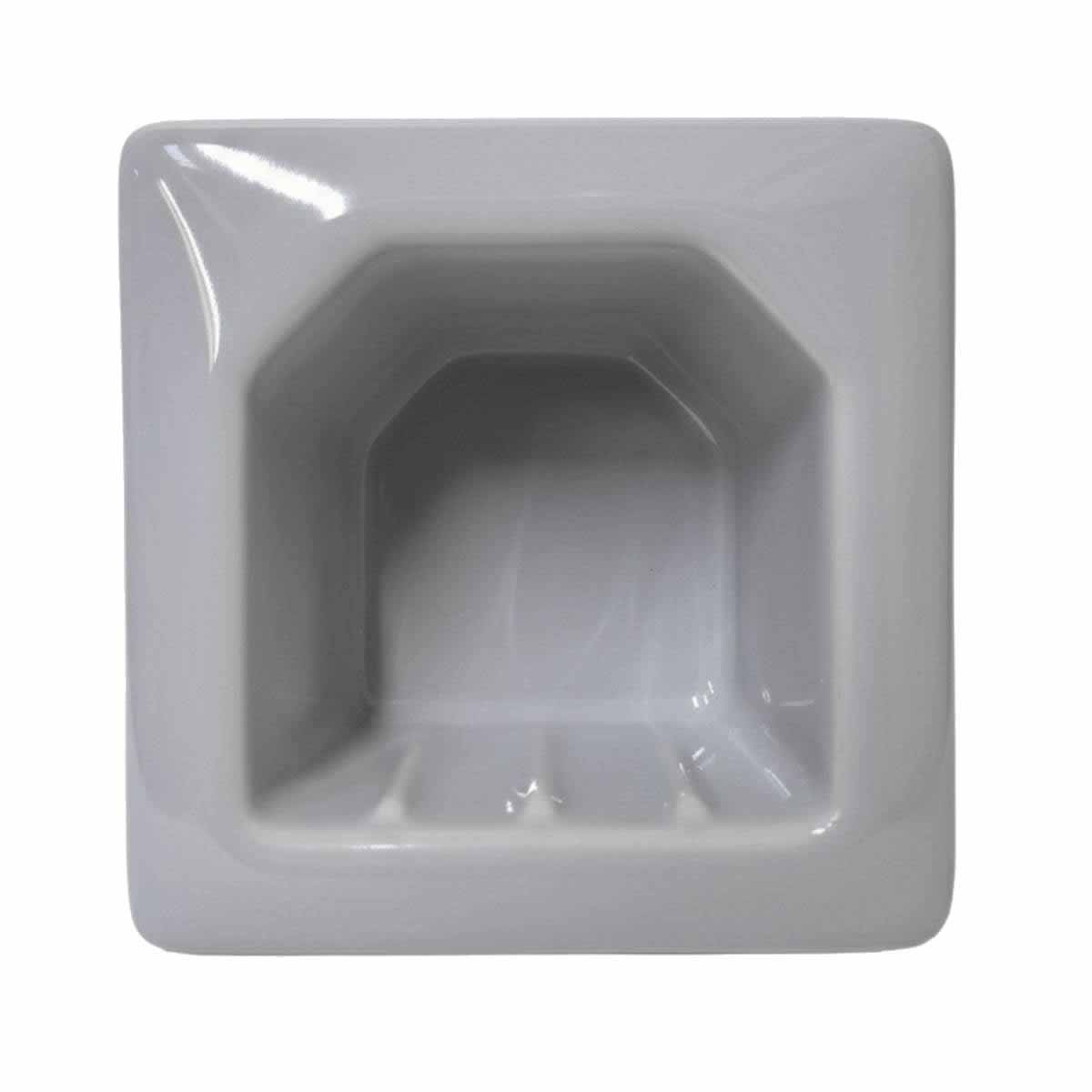 SereneDrains Porcelain Recessed Soap Dish Grey Glossy 5x5 Hotel Holder Shower Wall Mount Tray