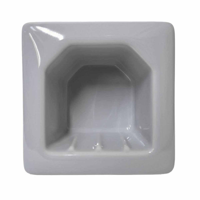 SereneDrains Porcelain Recessed Soap Dish Grey Glossy 5x5 Hotel Holder Shower Wall Mount Tray