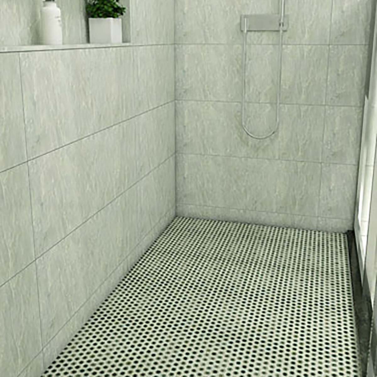 Shower with tiled walls Hexagon Porcelain Mosaic Tile - Sage Green