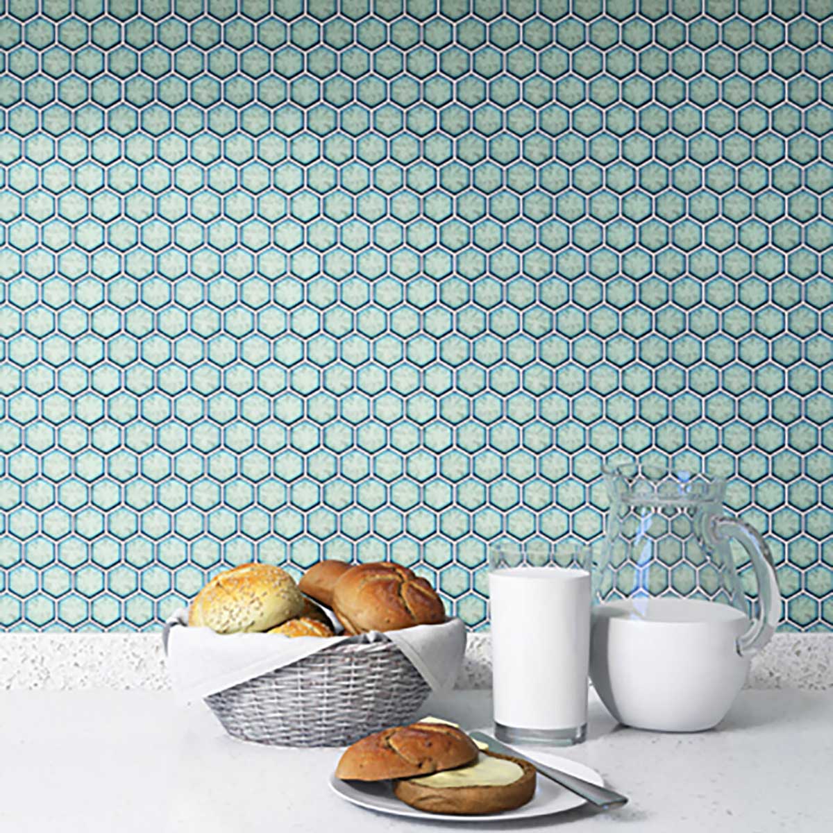 Porcelain Mosaic Tile Hexagon - Mint Rose