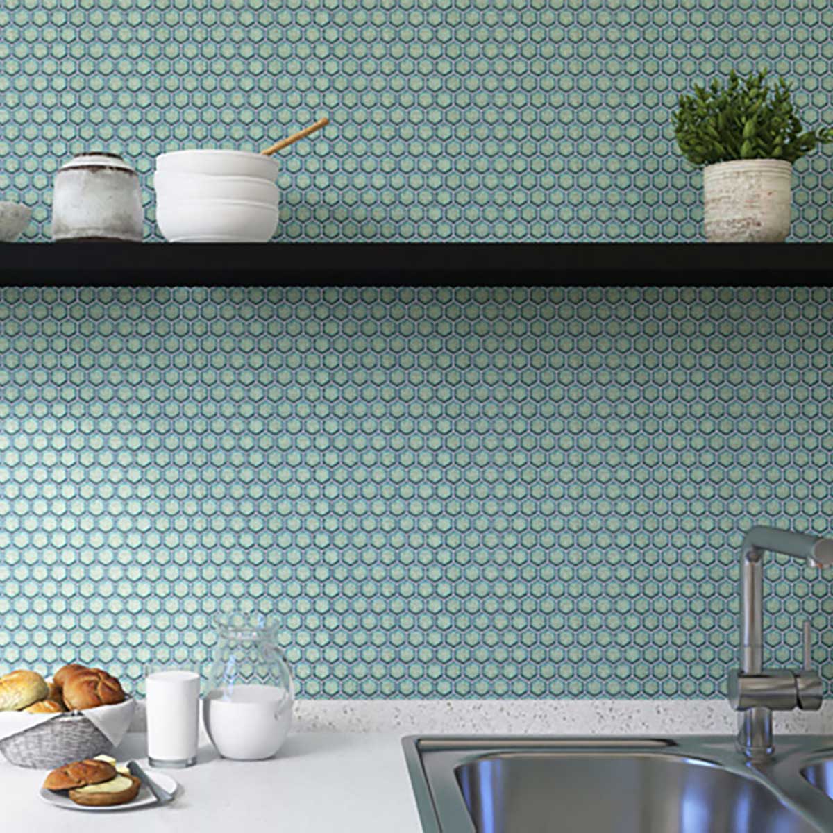Porcelain Mosaic Tile Hexagon - Mint Rose