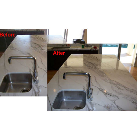Cheetah diamond pad restoring etched marble countertop surface