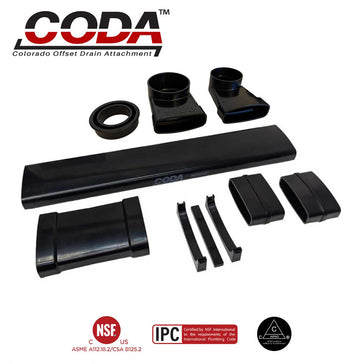 CODA-B shower drain relocator installed with a foam shower pan system