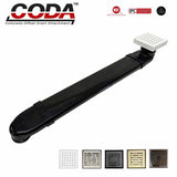 CODA-B shower drain relocator installed with matte white square shower drain