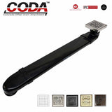 CODA-B shower drain relocator installed with matte white square shower drain