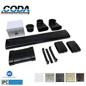 CODA shower drain relocator for bathroom remodels