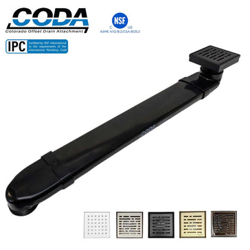 CODA the Shower Drain Relocator with SerneDrains Broken Lane Matte Black