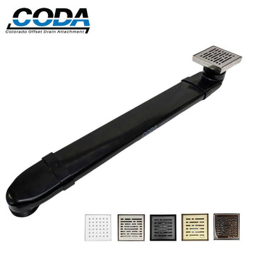 CODA the Shower Drain Relocator with SerneDrains Broken Lane Polished Chrome