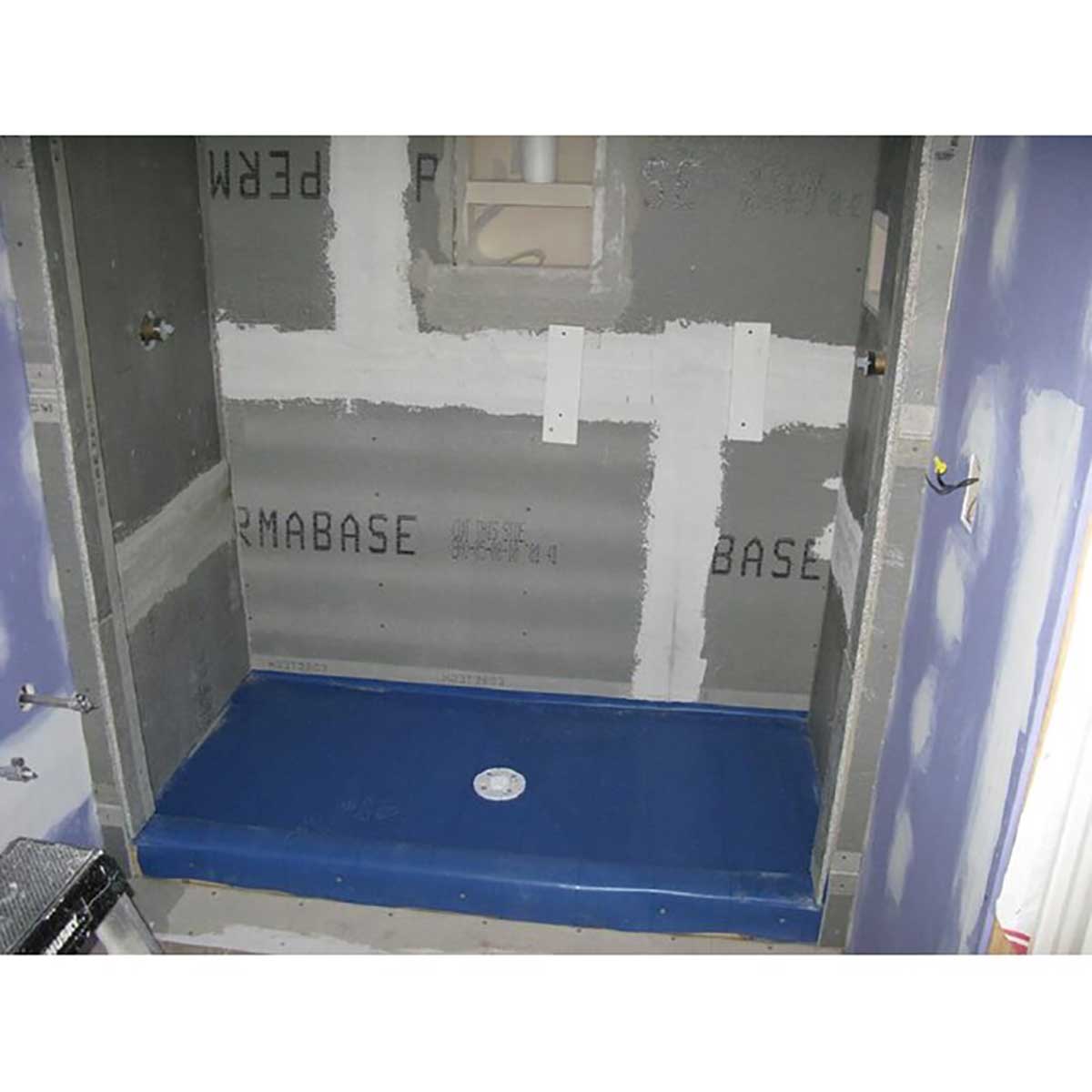 Blue shower pan liner for ceramic tile and natural stone showers