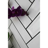 White Glossy Ceramic Groove Wall Tile with Waterfall Glaze Finish close up with purple floor