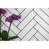 White Glossy Ceramic Groove Wall Tile with Waterfall Glaze Finish 3x12 with purple floor