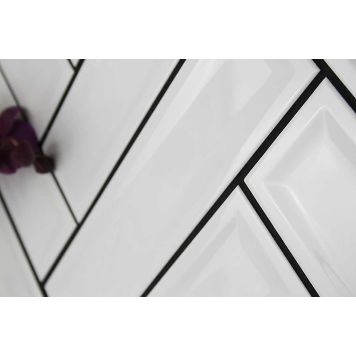 White Glossy Ceramic Groove Wall Tile with Waterfall Glaze Finish close up