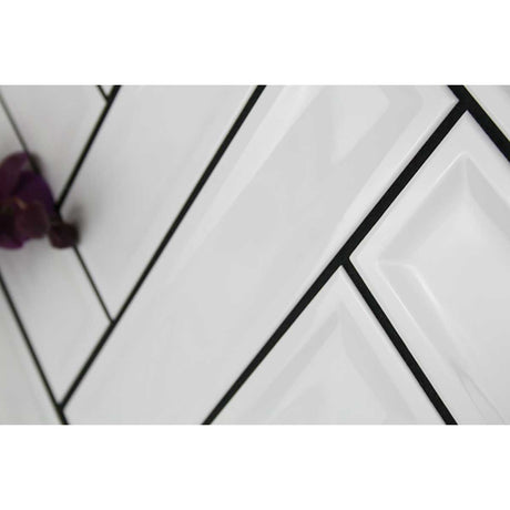 White Glossy Ceramic Groove Wall Tile with Waterfall Glaze Finish close up