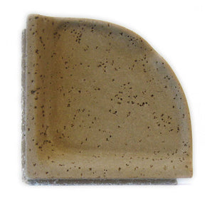 Travertine caddy large corner shelf round in mocha natural stone for shower and bathroom storage.