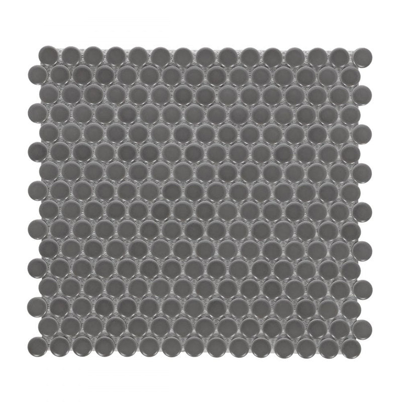 Mosaic Handmade Porcelain Penny Round - Dark Grey Matte