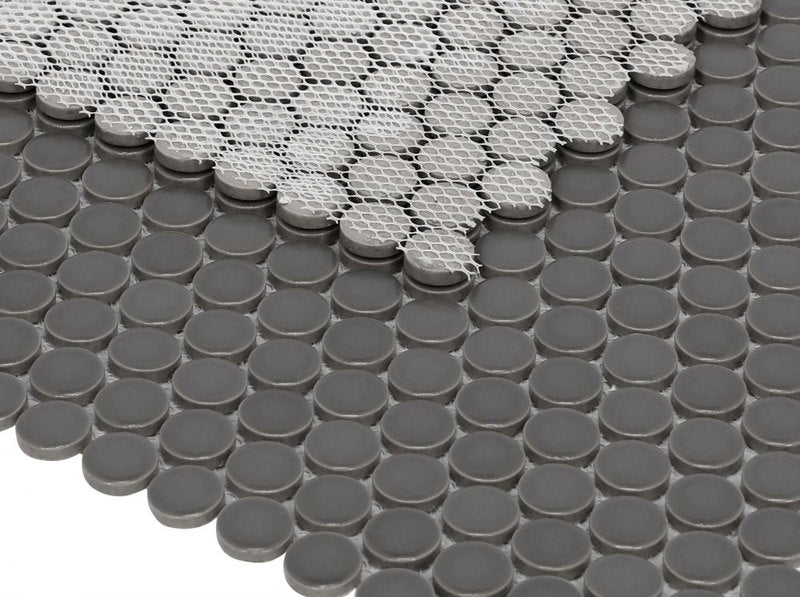 Mosaic Handmade Porcelain Penny Round - Dark Grey Matte