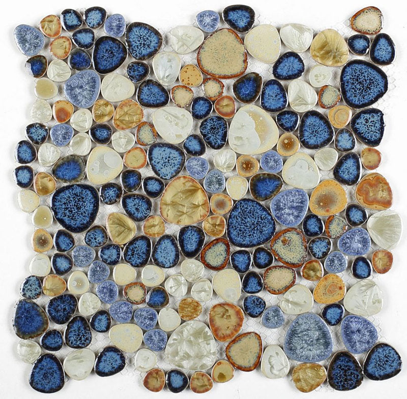 Mosaic Porcelain Tile Mancala Pebble Series - Blue Rust