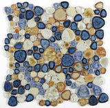 Mosaic Porcelain Tile Mancala Pebble Series - Blue Rust