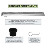SereneDrains Linear Shower Drain Offset Outlet Ocean Wave - Brushed 47