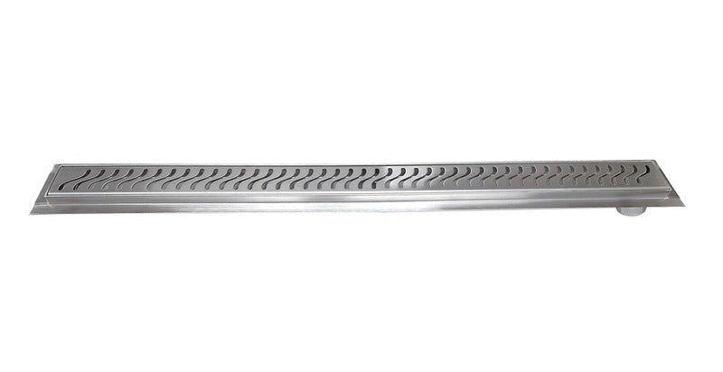 SereneDrains Linear Shower Drain Offset Outlet Ocean Wave - Brushed 47