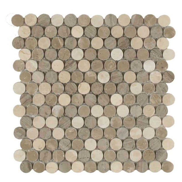 Clay Blend polished marble mosaic tile in Grigio Graystone and Botticino colors