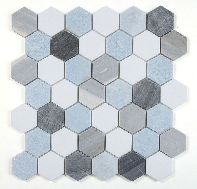 Mosaics Marble Carrara Hexagon - Deep Blue
