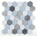 Mosaics Marble Carrara Hexagon - Deep Blue