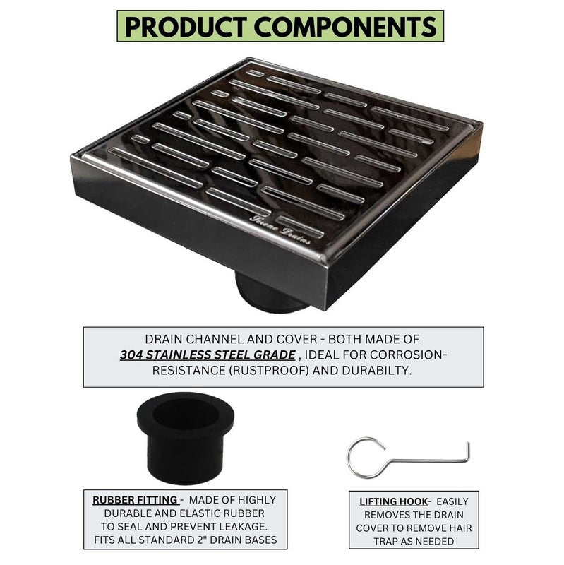 SereneDrains Square Shower Drain Broken Lane Polished 6