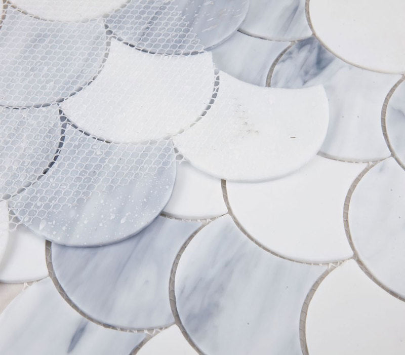 Mosaic Glass Tile Fish Scale Shape - Sky