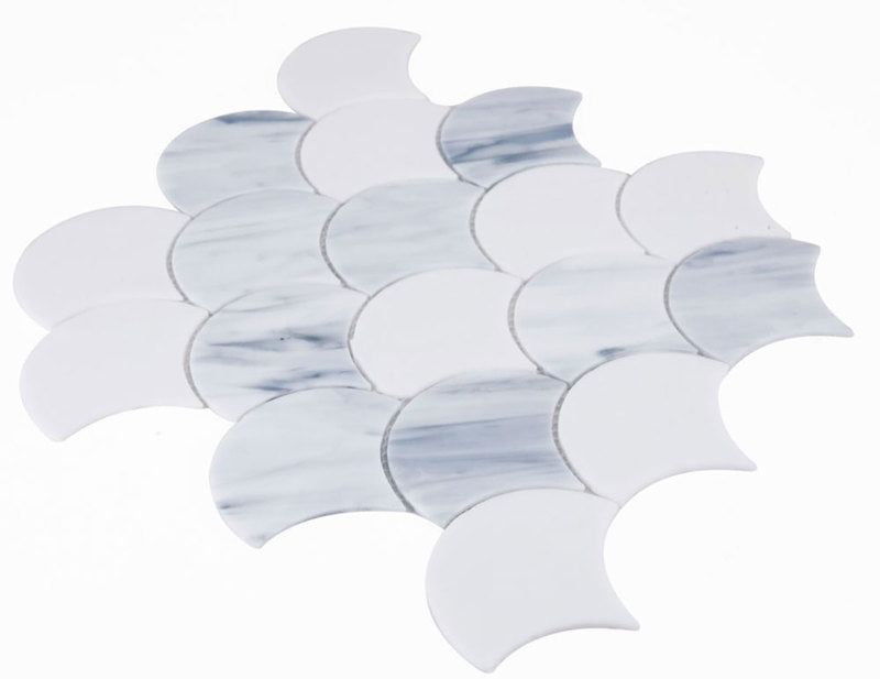 Mosaic Glass Tile Fish Scale Shape - Sky
