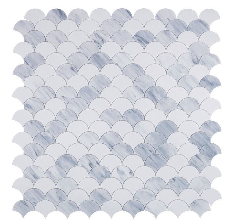 Mosaic Glass Tile Fish Scale Shape - Sky