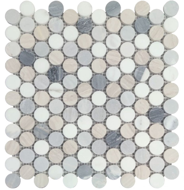 Mosaics Marble Penny Series - Blue Grey White